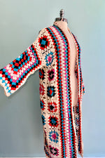 Colorful Granny Squares Long Open Cardigan