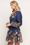 Navy Floral Border Print Mini Dress