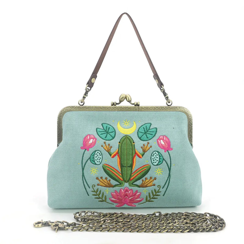 Frog and Lily Pod Kiss Lock Bag