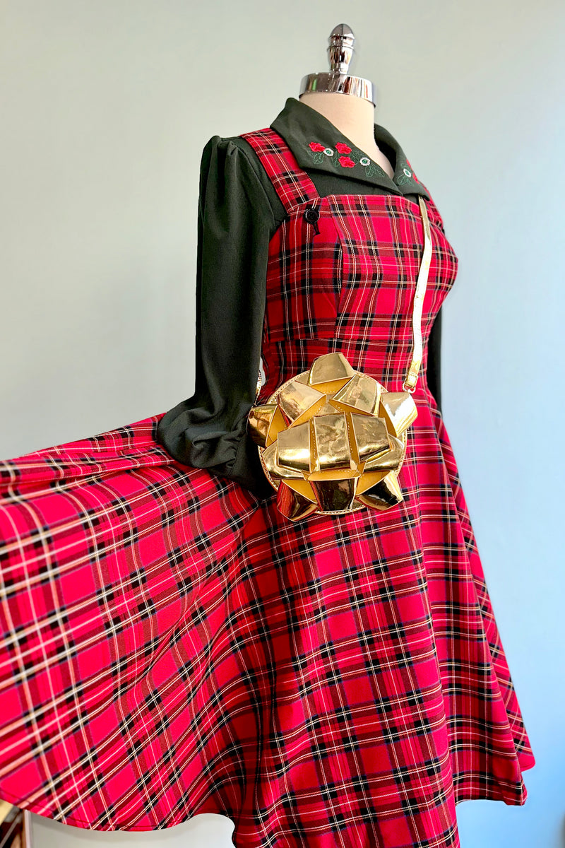 Red Plaid Irvine Pinafore Dress by Hell Bunny