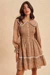 Smocked Doll Collar Mini Dress in Sepia