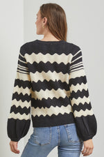 Pointelle Black and White Striped Sweater