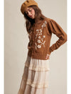 Puff Sleeve Embroidered Floral Cardigan in Tiramisu