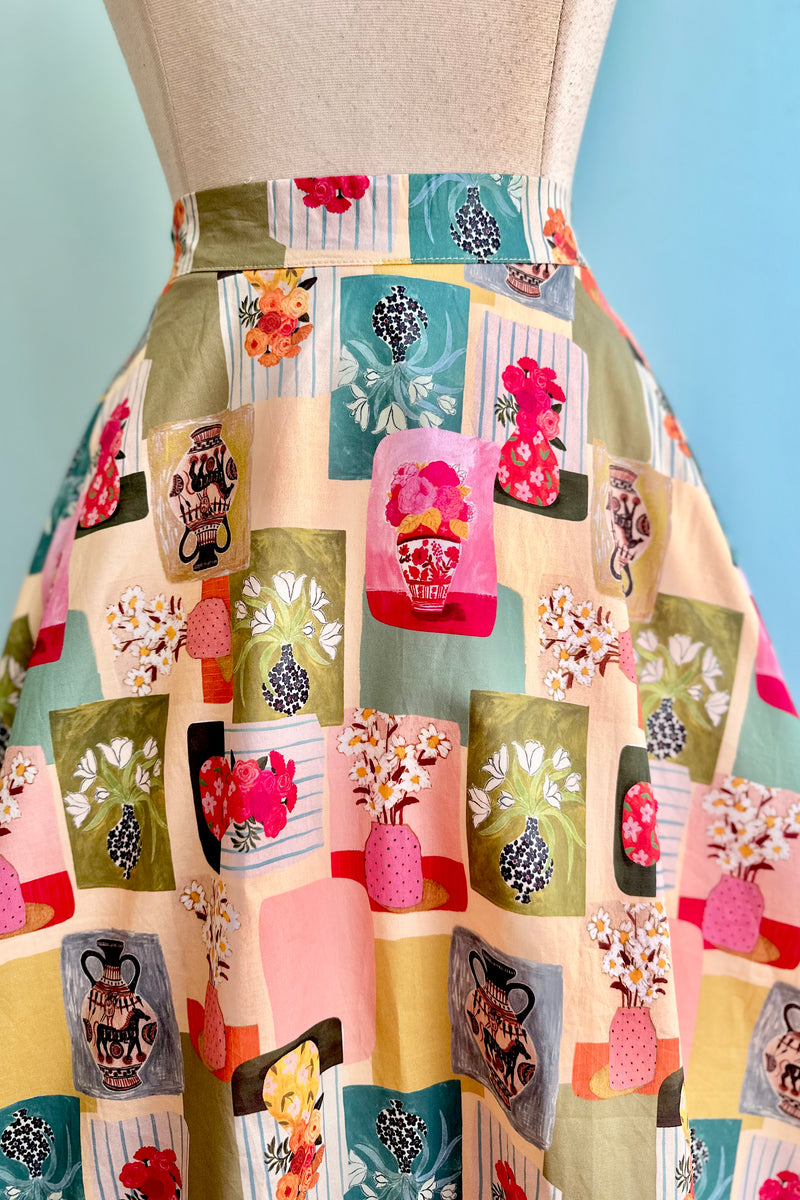 Colorful Vases Print Full Skirt by Tulip B.