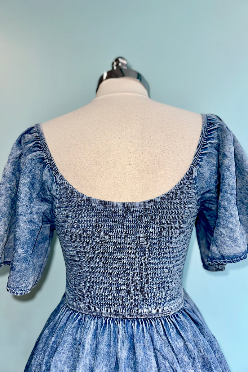 Denim Ruffle Sleeve Smocked Dress