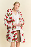Ivory Hoodie Jacket with Red Flowers
