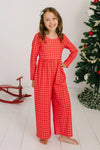 Kids Picnic Plaid Jumpsuit in Red