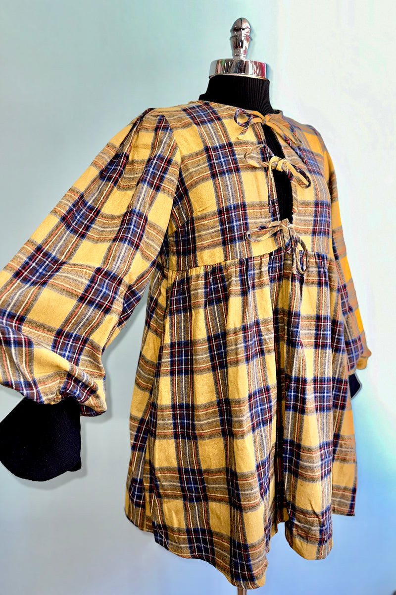 Mustard Plaid Flannel Mini Dress