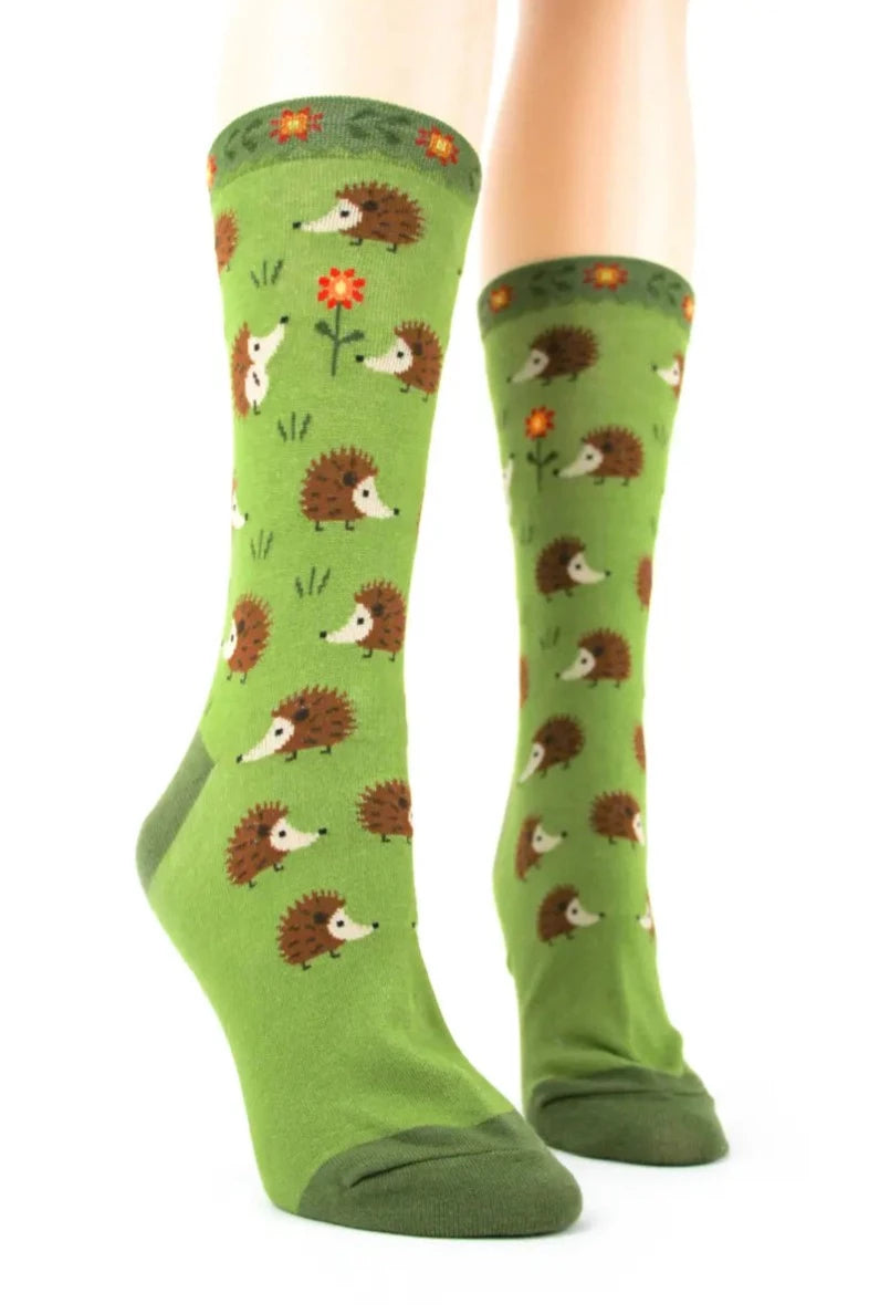 Hedgehog Women's Ankle Socks in Green by Foot Traffic