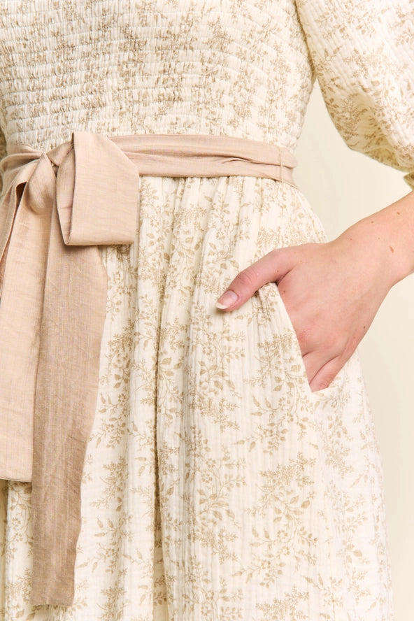 Ivory Floral Gauzy Ribbon Midi Dress – Modern Millie