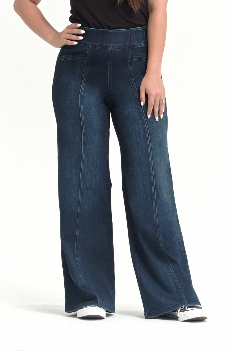 Petite 29" Pull On Tummy Control Wide Leg Jeans by 1822 Denim