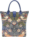 William Morris Strawberry Thief Blue Folding Tapestry Tote Bag