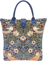 William Morris Strawberry Thief Blue Folding Tapestry Tote Bag
