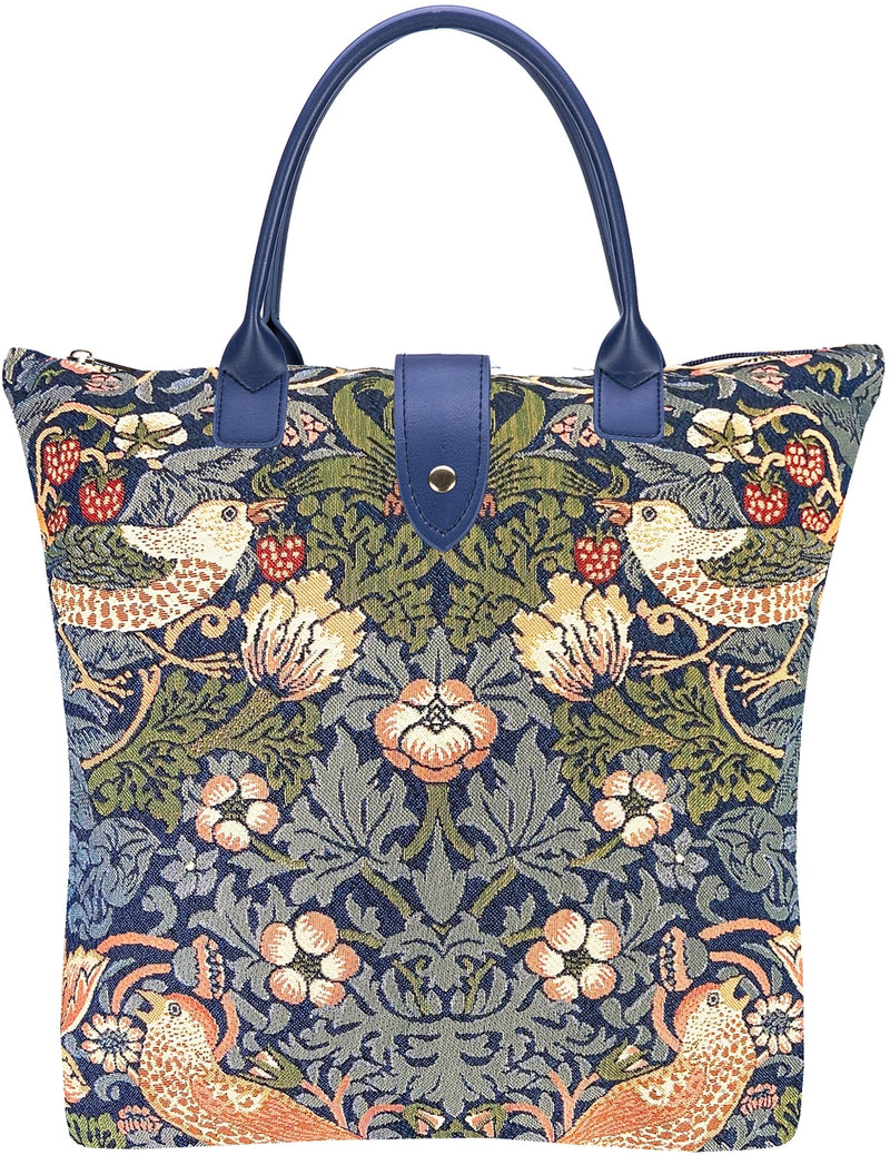 William Morris Strawberry Thief Blue Folding Tapestry Tote Bag