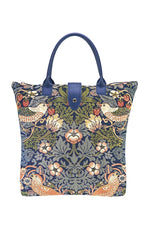 William Morris Strawberry Thief Blue Folding Tapestry Tote Bag