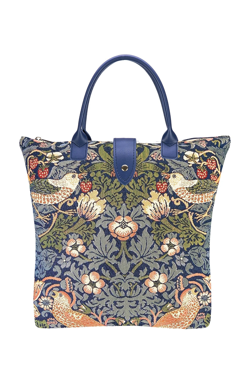 William Morris Strawberry Thief Blue Folding Tapestry Tote Bag