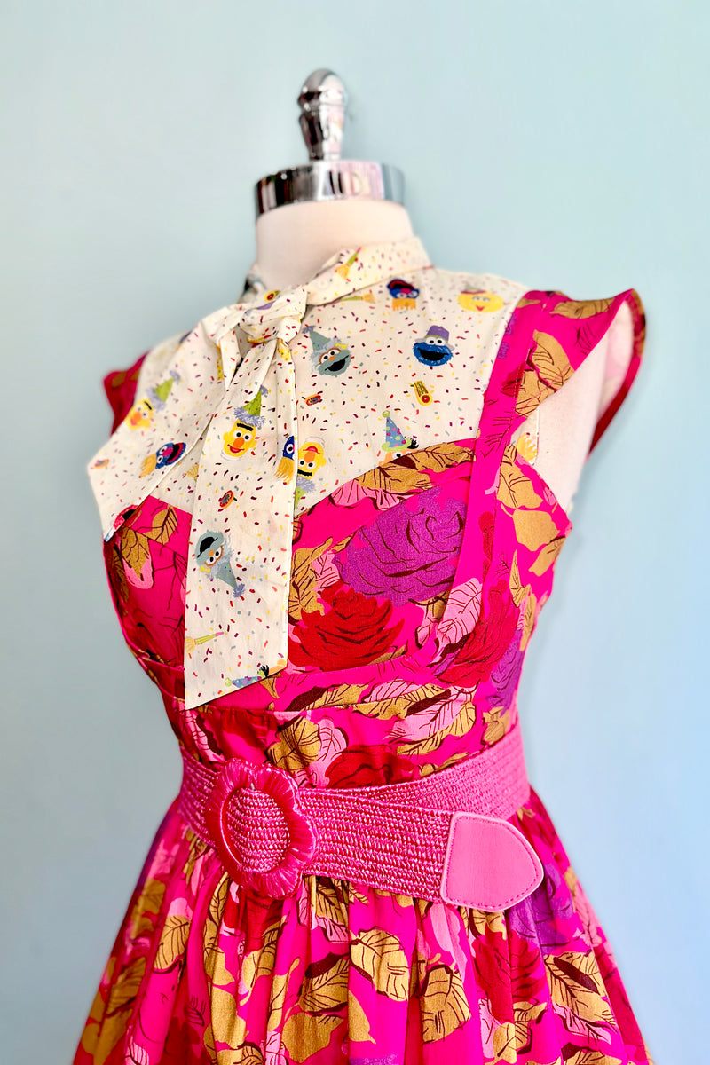 Pink and and Red Floral Bengaline Dress