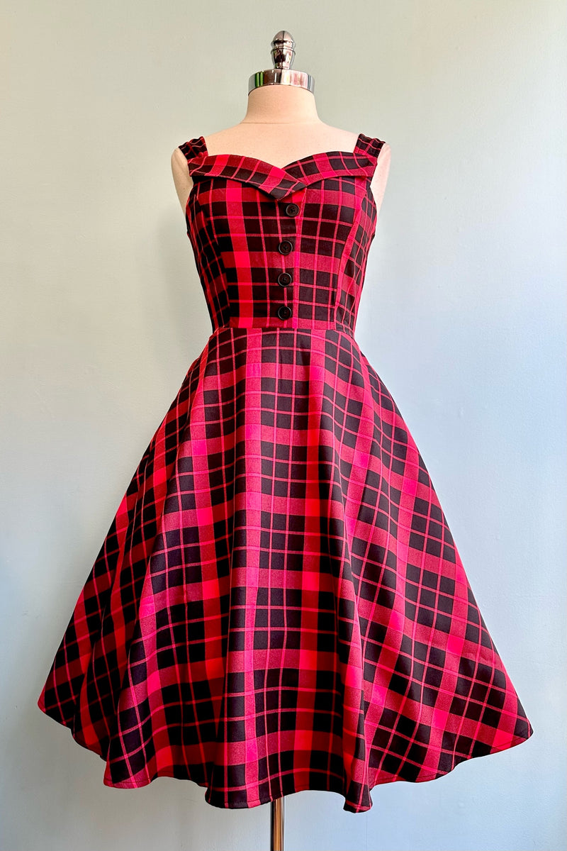 Red and Black Plaid Sleeveless Dress by Orchid Bloom