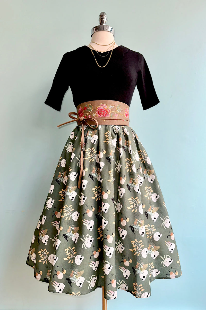 Skulls and Candles Doris Skirt in Green by Retrolicious