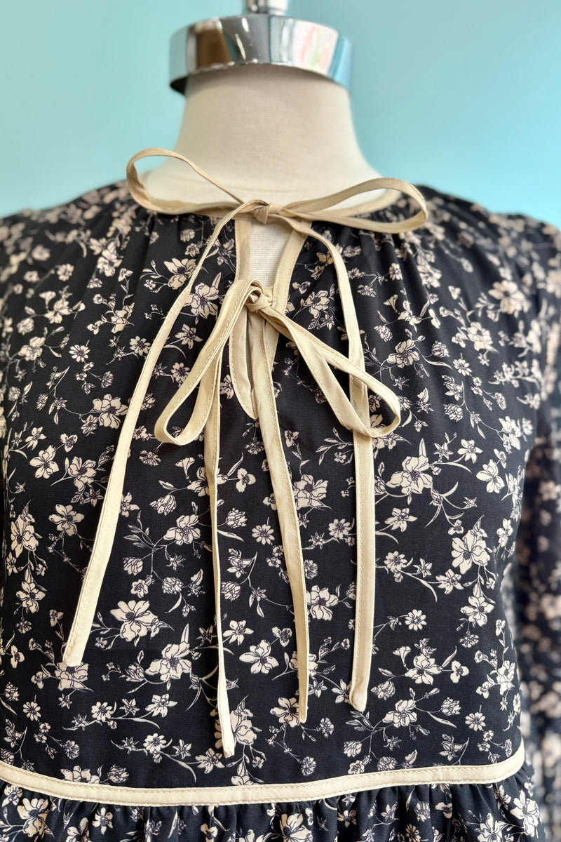 Black Floral Long Sleeve Mini Dress