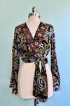 Wrap Top in Black and Lavender with Bell Sleeves by Angie