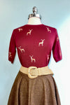 Burgundy Embroidered Deer Short Sleeve Sweater by Banned