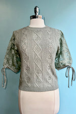 Sage Eyelet and Embroidered Sweater