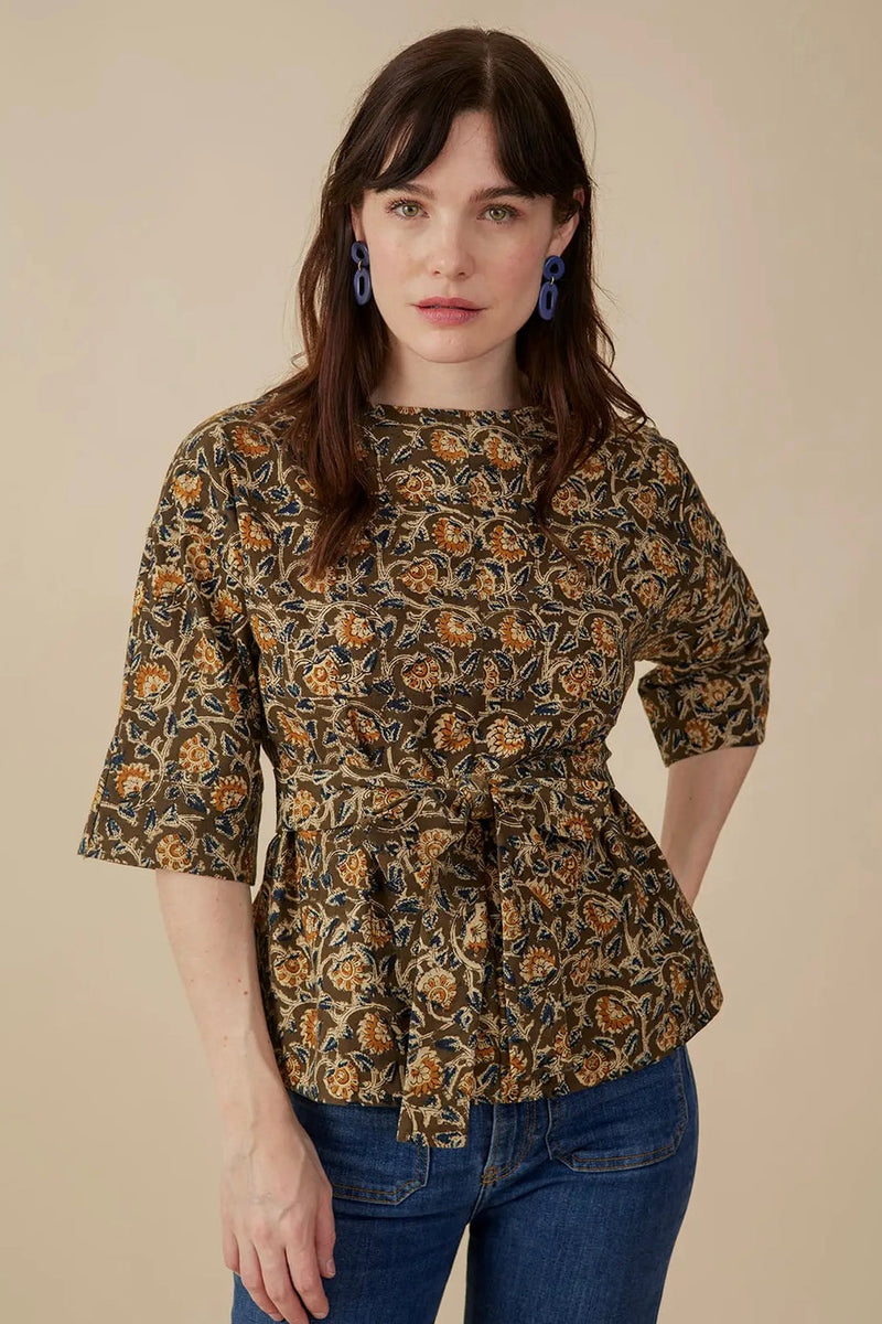 Olive Kalamkari Ruth Top by Mata Traders