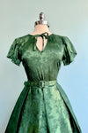 Emerald Brocade Tulip Sleeve Dress