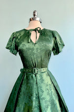 Emerald Brocade Tulip Sleeve Dress
