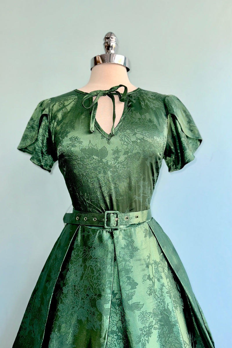 Emerald Brocade Tulip Sleeve Dress