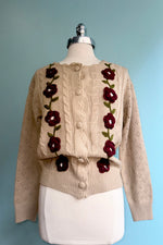 3D Flower Vine Knit Cardigan Sweater in Taupe