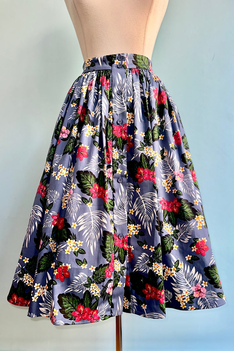 Tropical Oasis Button Front Full Skirt by Collectif