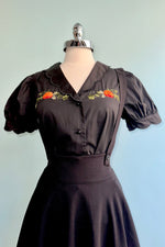 Black Pumpkin Embroidery Puff Sleeve Blouse