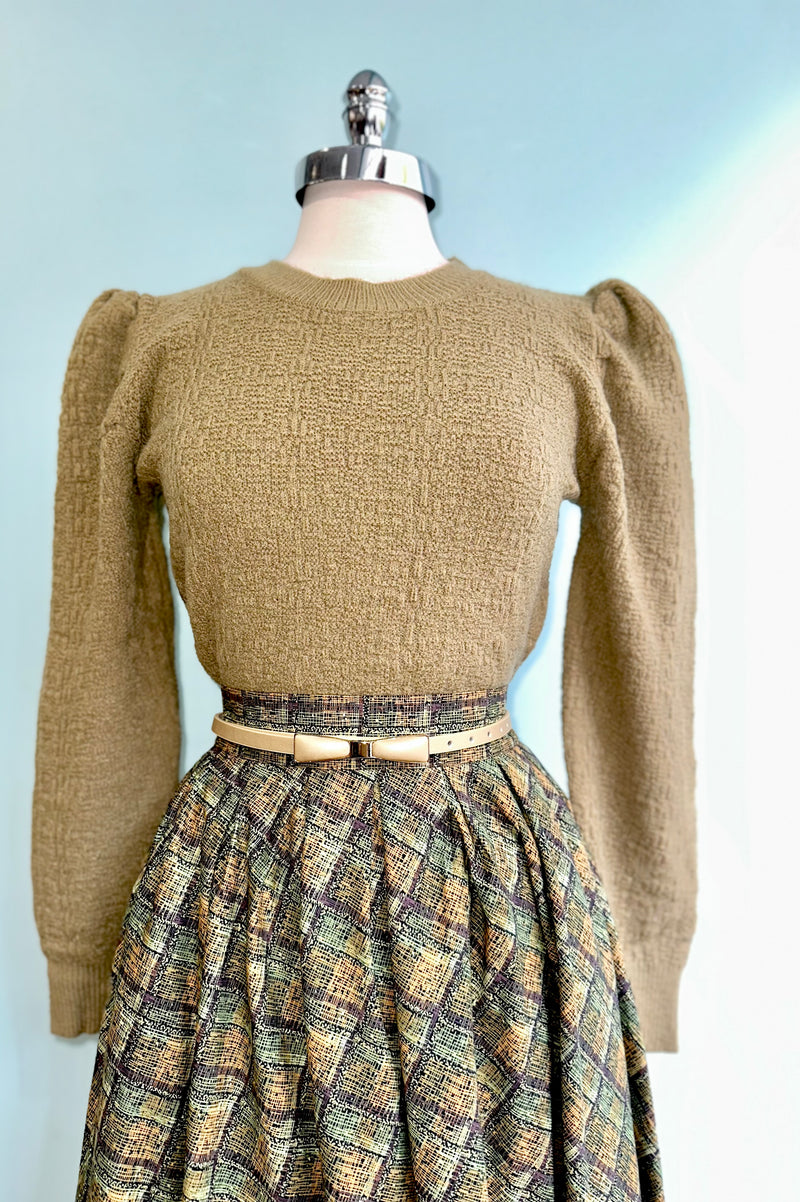 Structured Puff Sleeve Sweater in Khaki by Lili Sidonio