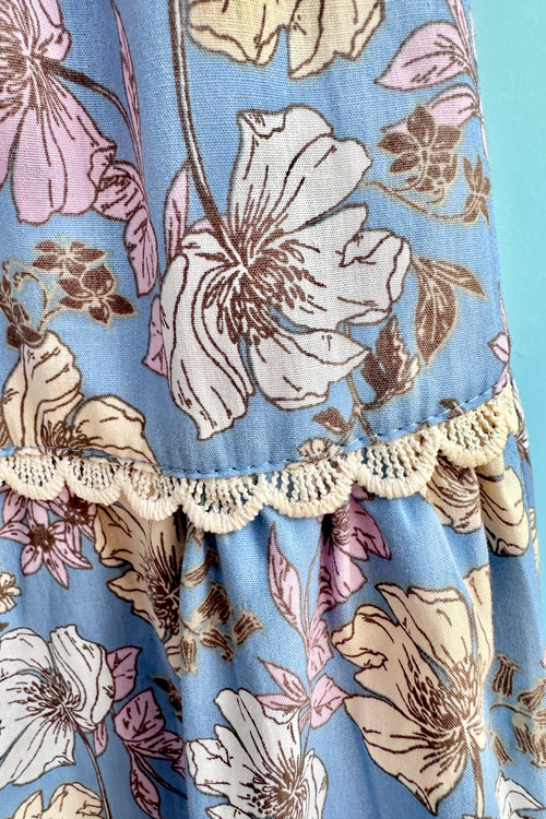 Denim Blue Smocked Floral Midi Dress