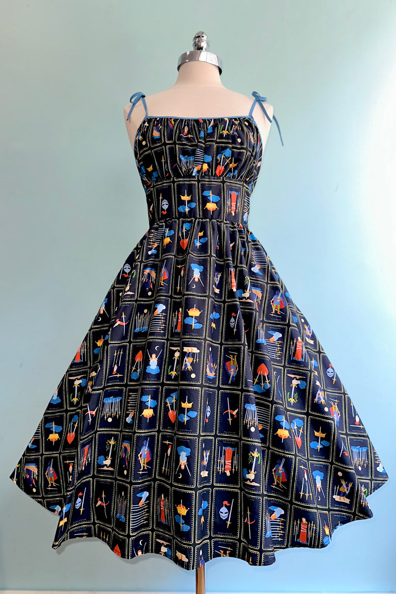 Tarot Card Shirred Bust Swing Dress