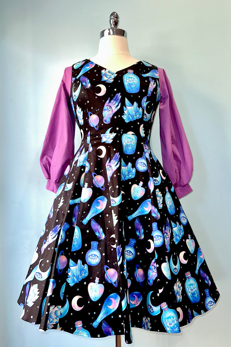 Mystical Black and Purple V-Neck Dress by Eva Rose X-Large Mystical Black and Purple V-Neck Dress by Eva Rose X-Large