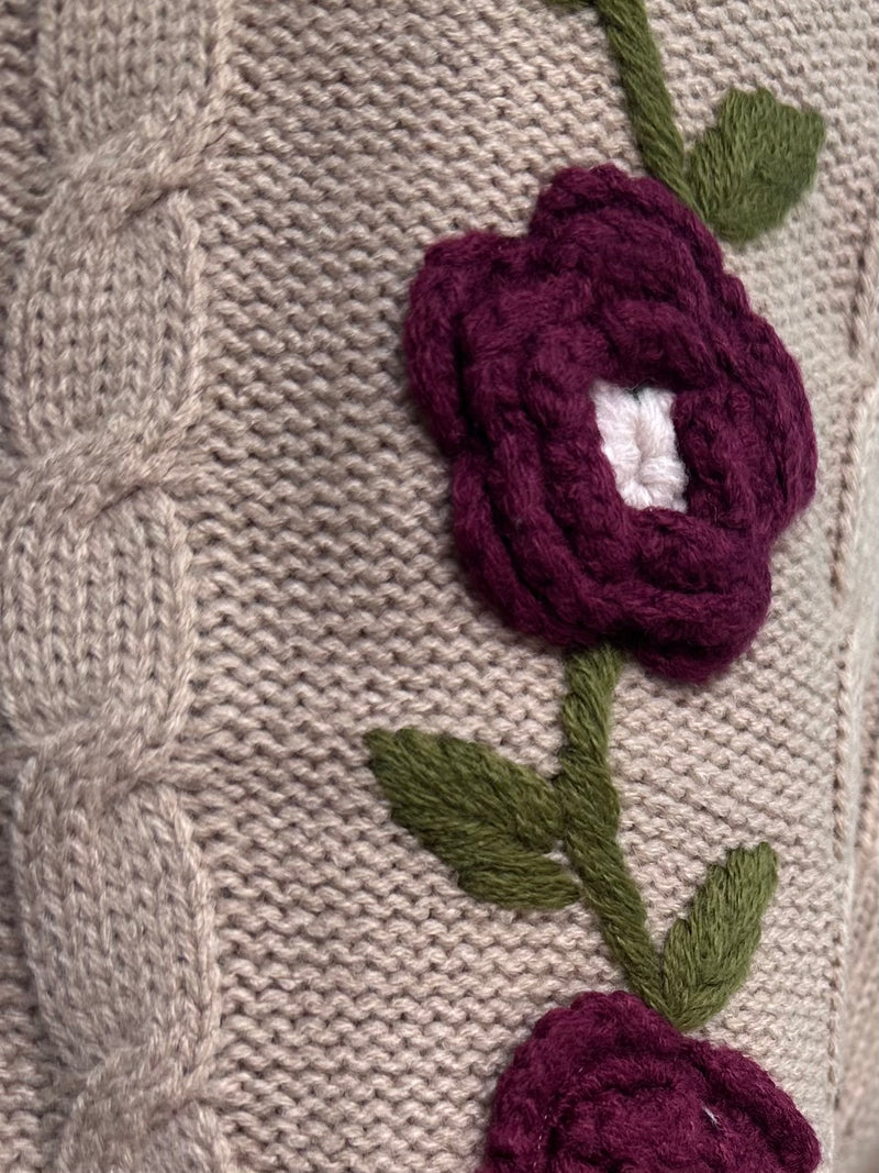 3D Flower Vine Knit Cardigan Sweater in Taupe