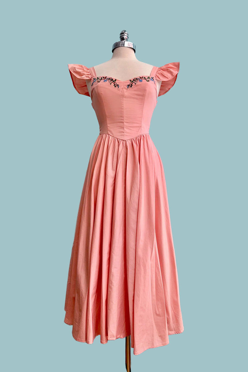 pink flutter sleeve midi dress Floral Broderie Flutter Sleeve Midi Dress (Pink) XS