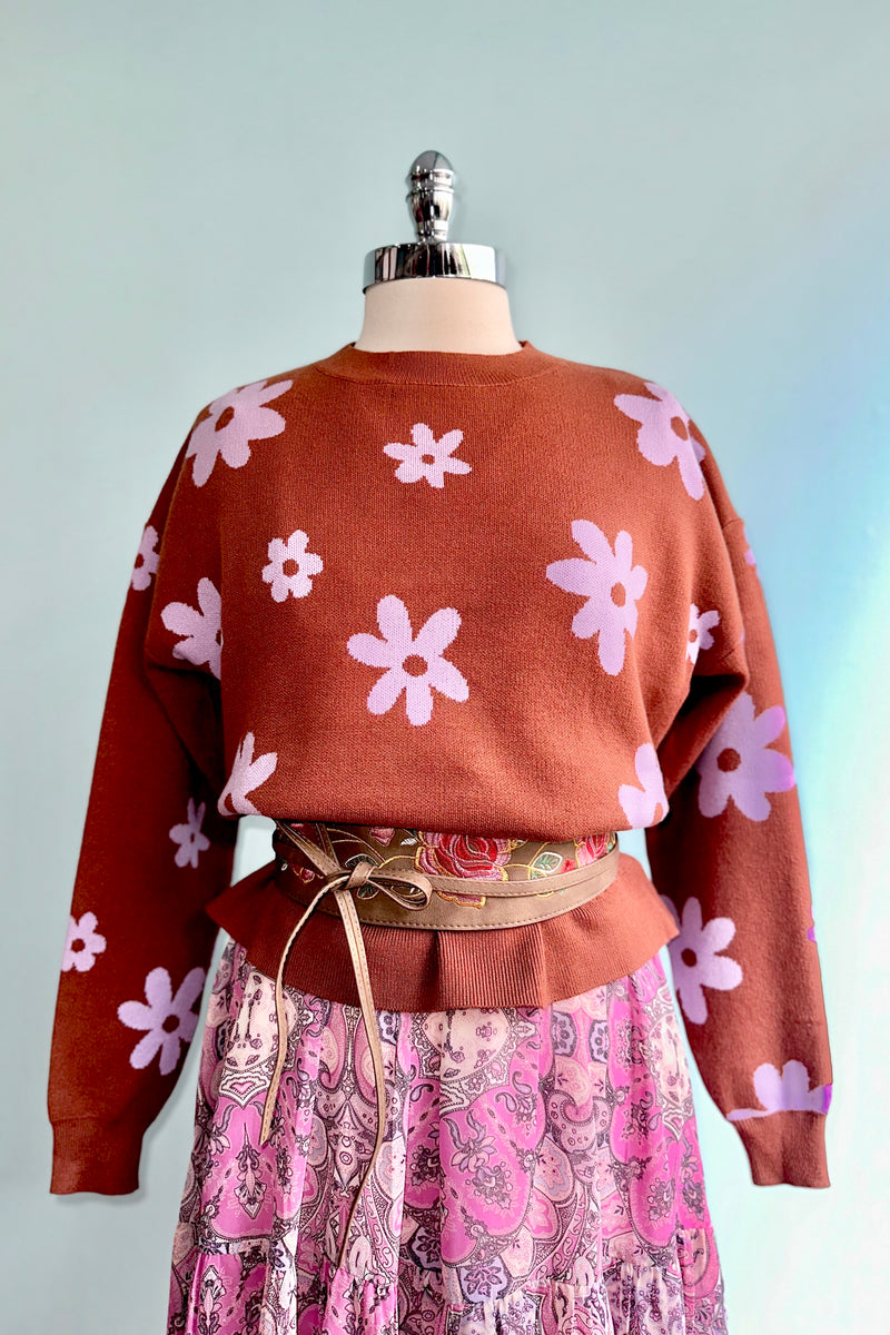 Brown and Purple Mod Flower Sweater by Compania Fantastica