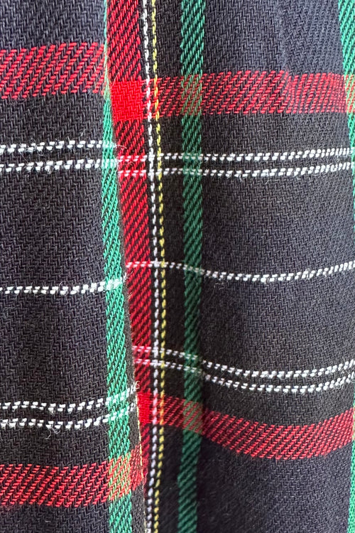 Navy Plaid Alessi Puff Sleeve Midi Dress