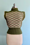 Green and Pink Contrast Stitch Sweater Vest