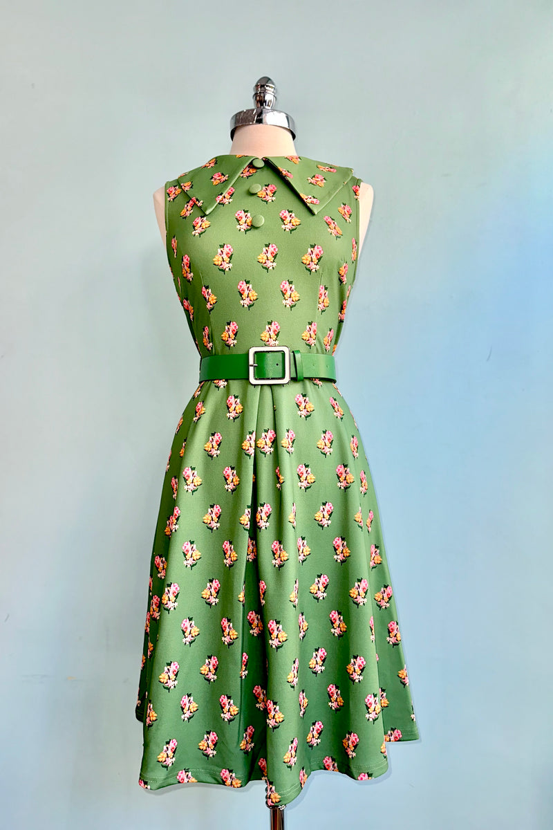 voodoo vixen green dress 60s Floral Cat Print Collared atf-sm-02.13.26