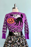 Purple Plaid and Black Cat Pullover Sweater