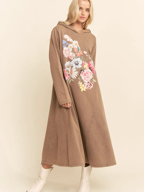 Mocha Hoodie Printed Midi Dress
