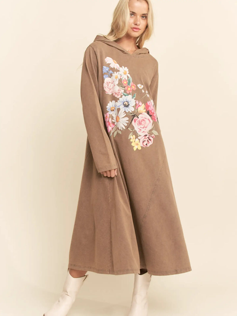 Mocha Hoodie Printed Midi Dress