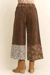 Brown and Flower Corduroy Cropped Pants