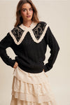 Black Statement Embroidered Collar Sweater