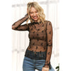 Black Dot and Bow Mesh Long Sleeve Mock Neck Sheer Top